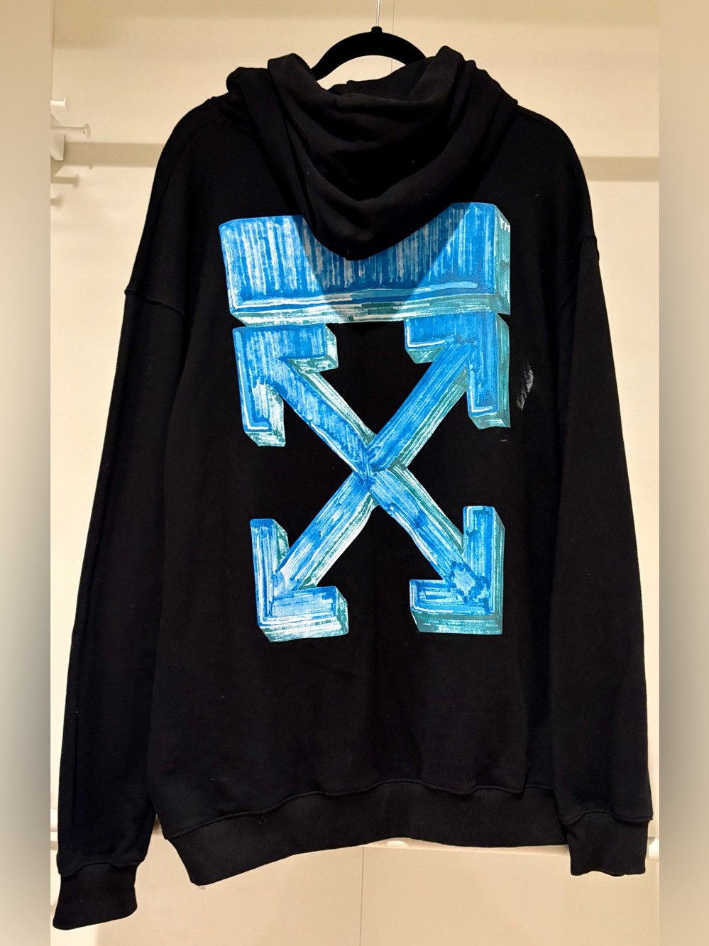 Off-White Blue Marker Arrows Hoodie Black Men’s Size L Authentic Streetwear